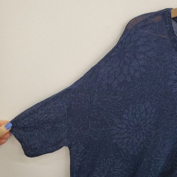 Pure J. Jill Womens Navy Blue Linen Blend Blouse Top Size L Floral Short Sleeve - Picture 7 of 16